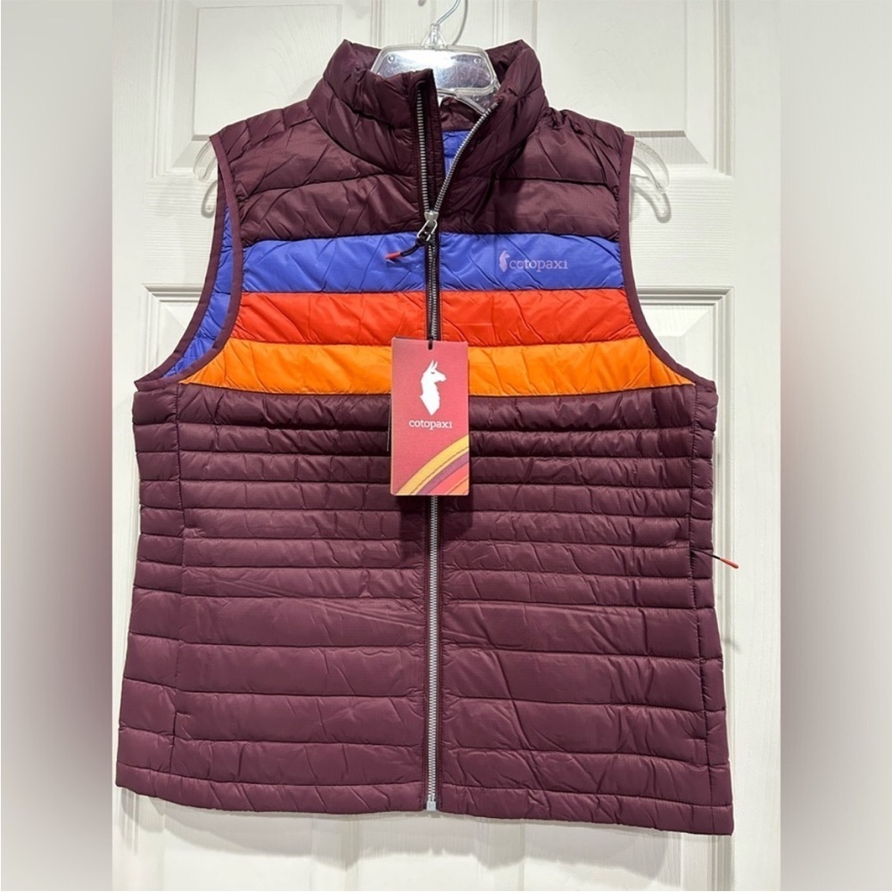 Cotopaxi Women’s 1X Fuego Down Insulated Puffer Vest Maroon Wine Stripes NWT